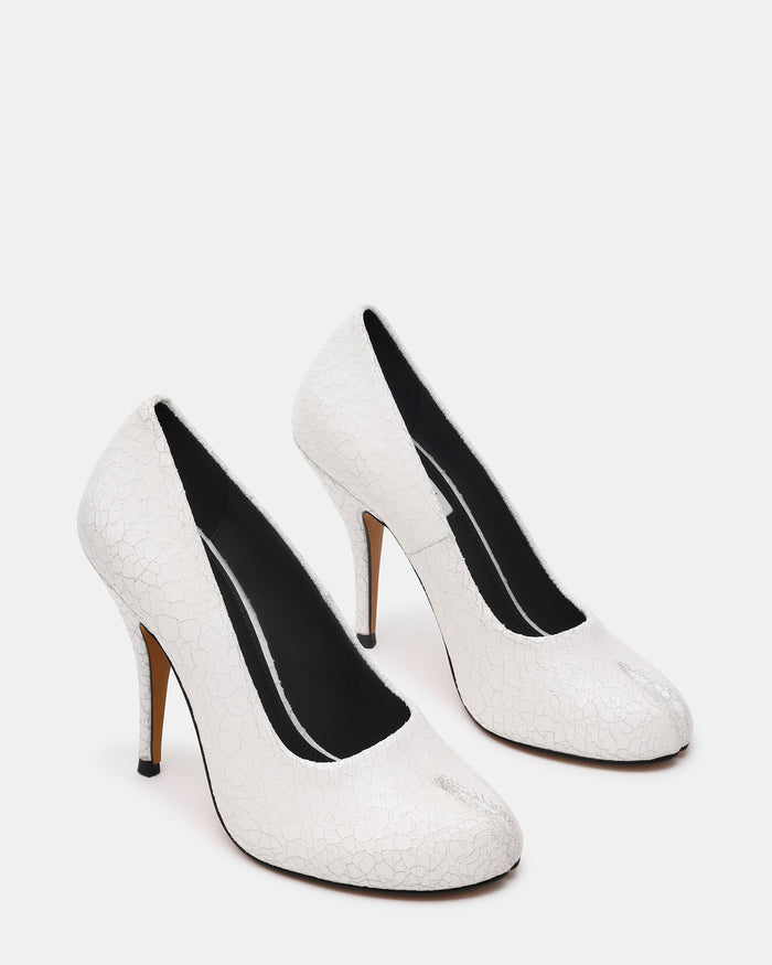 JULIETTE White Crackle Split Toe Tabi Women's Heels | Steve Madden