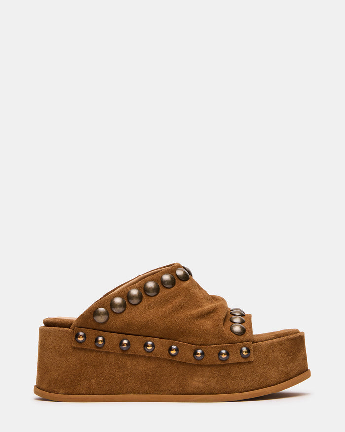 JULIUS Chestnut Suede Studded Mule Platform Women's Sandal | Steve Madden