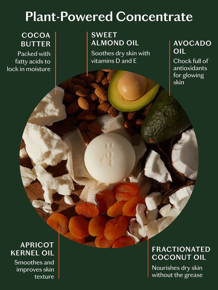 An image comparing “The Kate McLeod Difference” between the Sleep Stone Deep Moisturizing Lotion Bar and typical body lotion. The Sleep Stone, rich with cocoa butter and plant oils, contrasts with average lotions that mainly use water and synthetics.