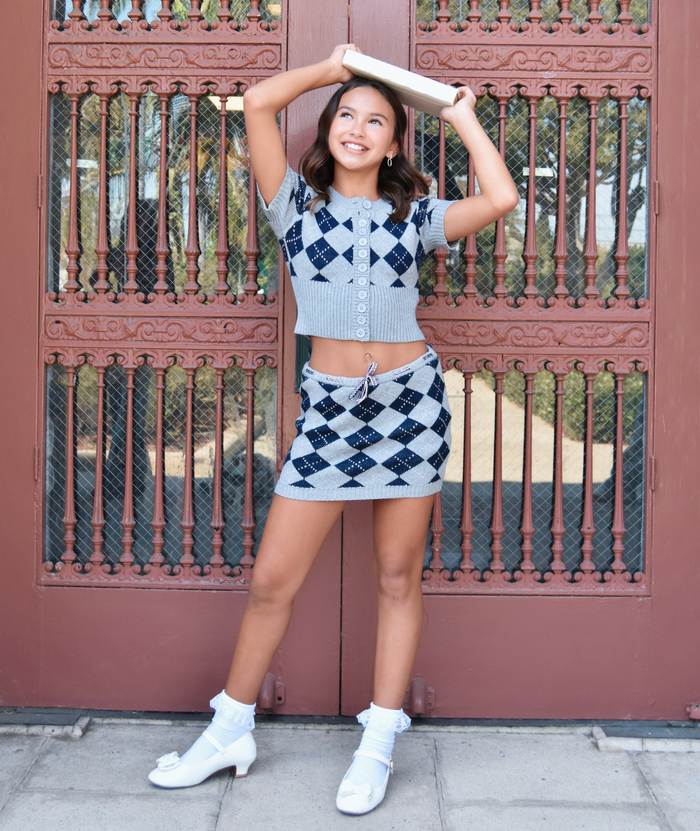 Katie J NYC Girls Apollo Argyle Short Sleeve Cardigan Girls Casual Tops Katie J NYC