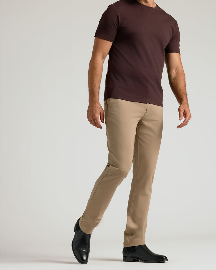 Khaki Commuter Pants with sleek black ankle boots.