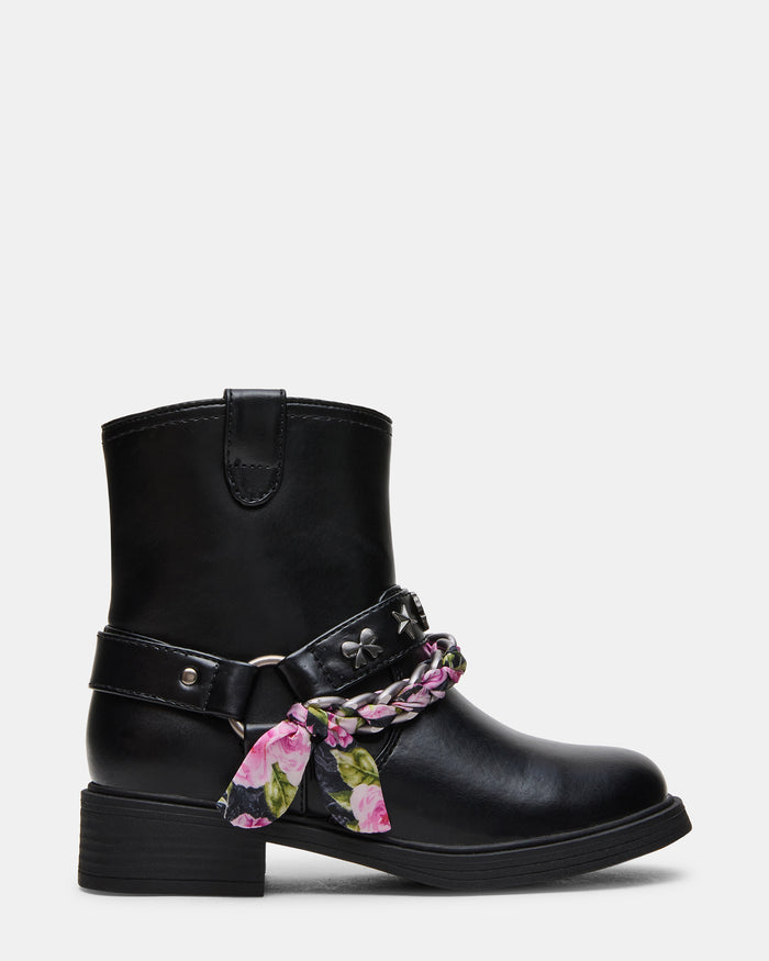 Kids' TEAL Black Moto Charms Scarf Girls' Ankle Boot | Steve Madden