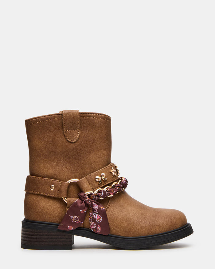 Kids' TEAL Tan Moto Charms Scarf Girls' Ankle Boot | Steve Madden