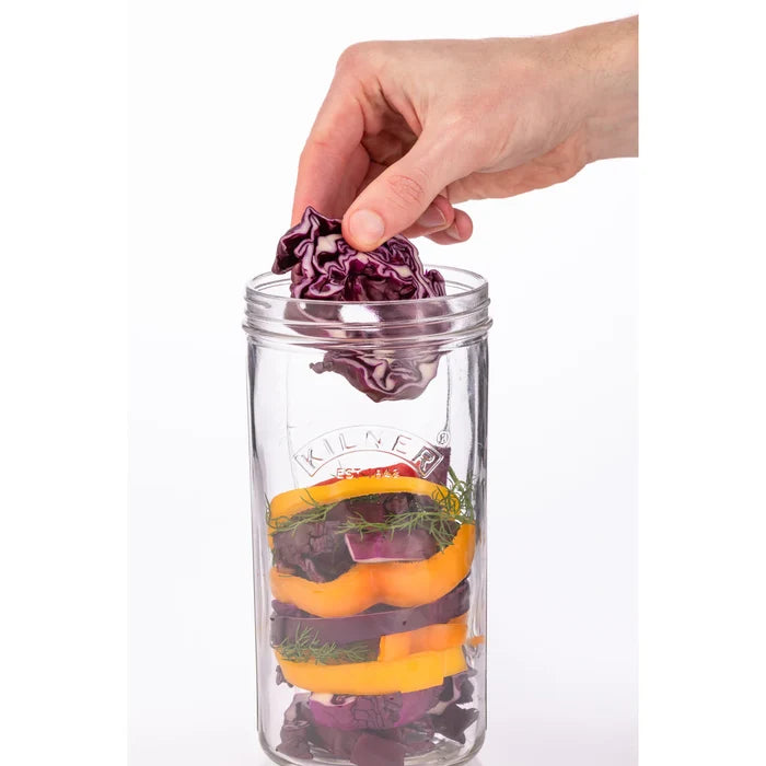 Kilner 1L Glass Fermentation Jar Set Wide Mouth With Airlock Valve Lid, Weights