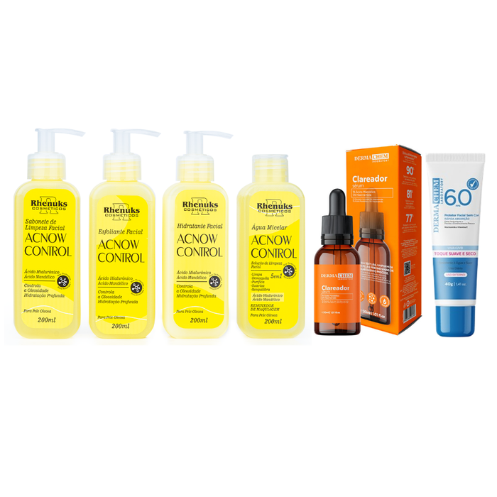 Kit Skincare Acnow Control + Sérum Clareador Dermachem+ Proteção Solar FPS 60 Dermacehm