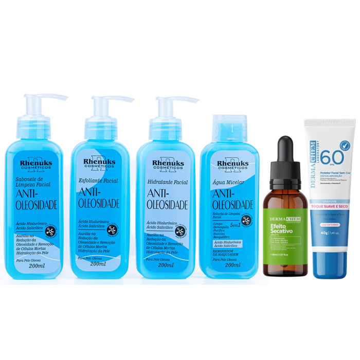 Kit Skincare Anti-Oleosidade + Sérum Efeito Secativo Dermachem + Protetor Solar FPS 60 Dermachem