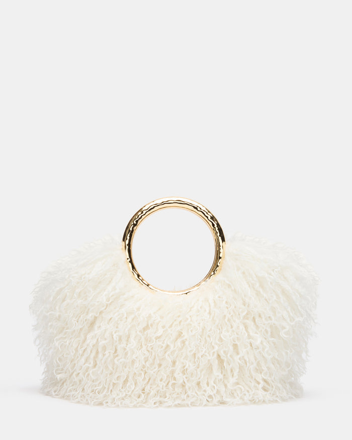 KOVA Cream Faux Fur Top-Handle Handbag | Steve Madden