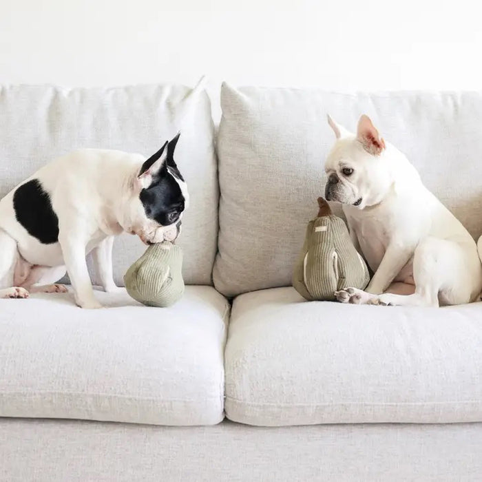 The LAMBWOLF COLLECTIVE - BUTTERNUT DOG TOY (S) is a stuffed pumpkin-shaped dog toy with treat pockets, featured against a white background.