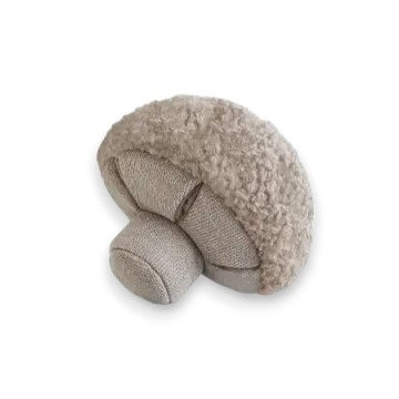 The LAMBWOLF COLLECTIVE - SMALL GUU MUSHROOM DOG TOY is a soft, plush dog toy with a rounded cap and short stem, crafted from beige textured fabric. Perfect for interactive play, it's shown on a white background.