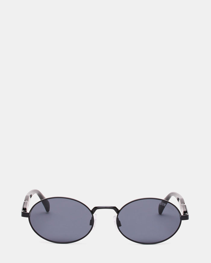 LANDY Black Frame Oval Black Lens Sunglasses | Steve Madden