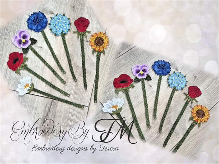 Large set Bookmark flowers TM / 5x7 hoop