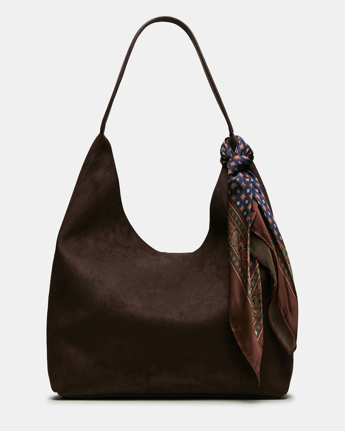 LENORES Brown Bag Scarf Faux Suede Tote Handbag | Steve Madden