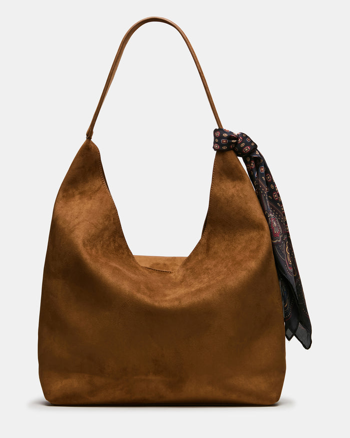 LENORES Tobacco Scarf Faux Suede Tote Handbag | Steve Madden
