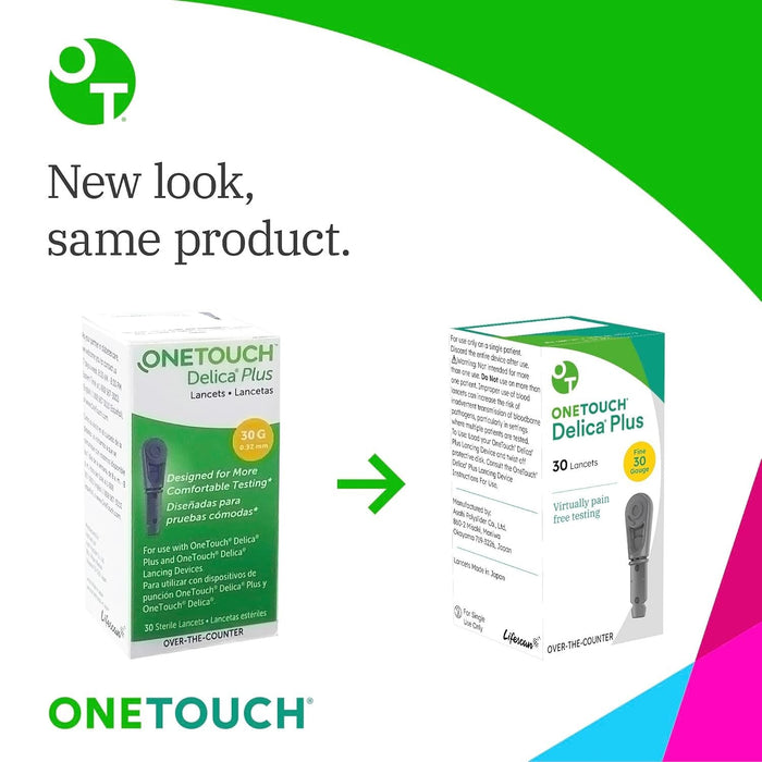 LifeScan OneTouch Delica Plus Lancets, 30 Gauge, 100 Count - 02401103-Box - LL Medico