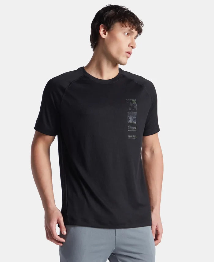 Lightweight Microfiber Round Neck Half Sleeve Printed T-Shirt with Breathable Mesh - Black