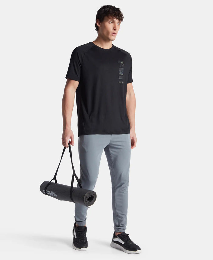 Lightweight Microfiber Round Neck Half Sleeve Printed T-Shirt with Breathable Mesh - Black