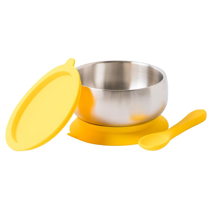 Lion & Lady 18/8 Stainless Steel Feeding Bowl with Silicone Suction Base, Airtight Lid and Spoon