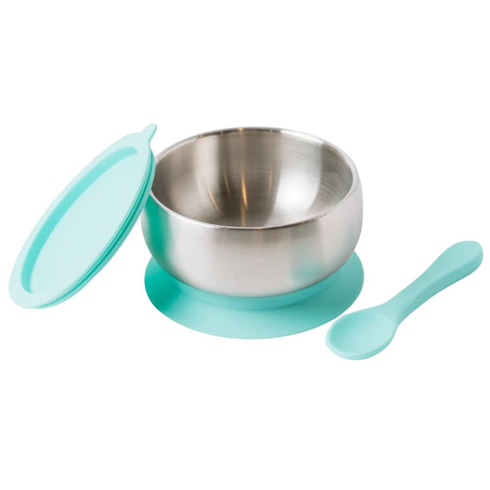 Lion & Lady 18/8 Stainless Steel Feeding Bowl with Silicone Suction Base, Airtight Lid and Spoon
