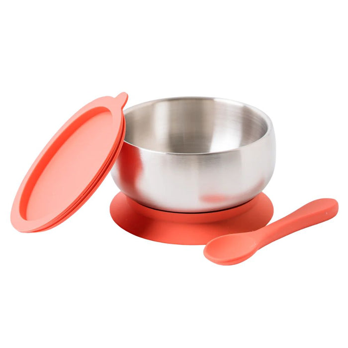 Lion & Lady 18/8 Stainless Steel Feeding Bowl with Silicone Suction Base, Airtight Lid and Spoon