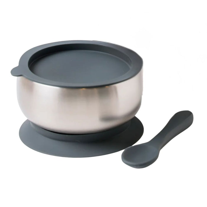 Lion & Lady 18/8 Stainless Steel Feeding Bowl with Silicone Suction Base, Airtight Lid and Spoon