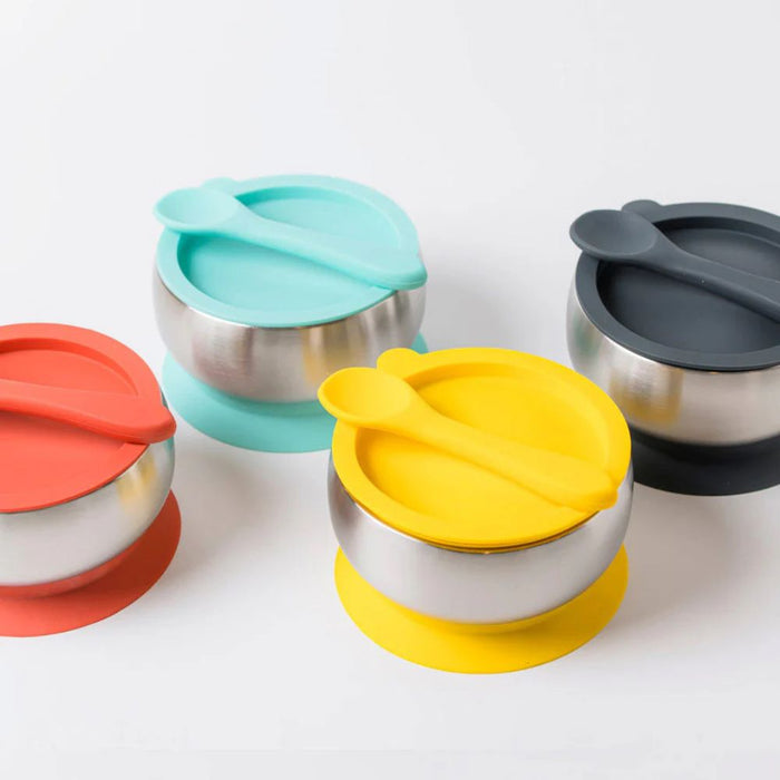 Lion & Lady 18/8 Stainless Steel Feeding Bowl with Silicone Suction Base, Airtight Lid and Spoon