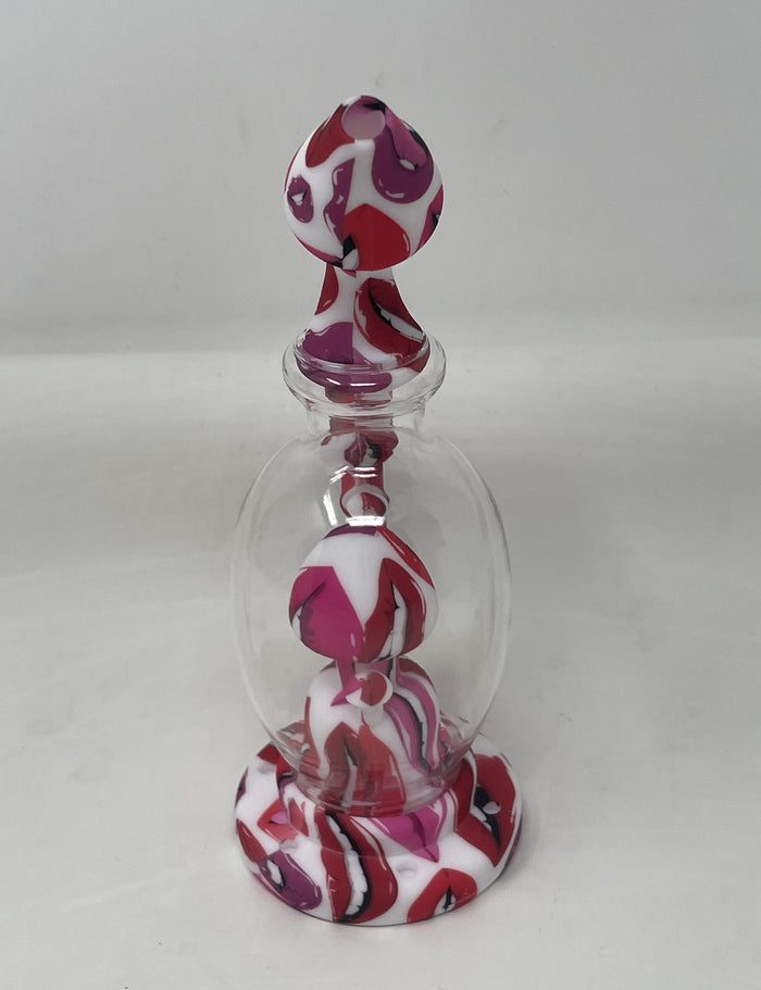 Lips Design 8" Silicone and Glass Rig with Silicone 9 hole Glass bowl
