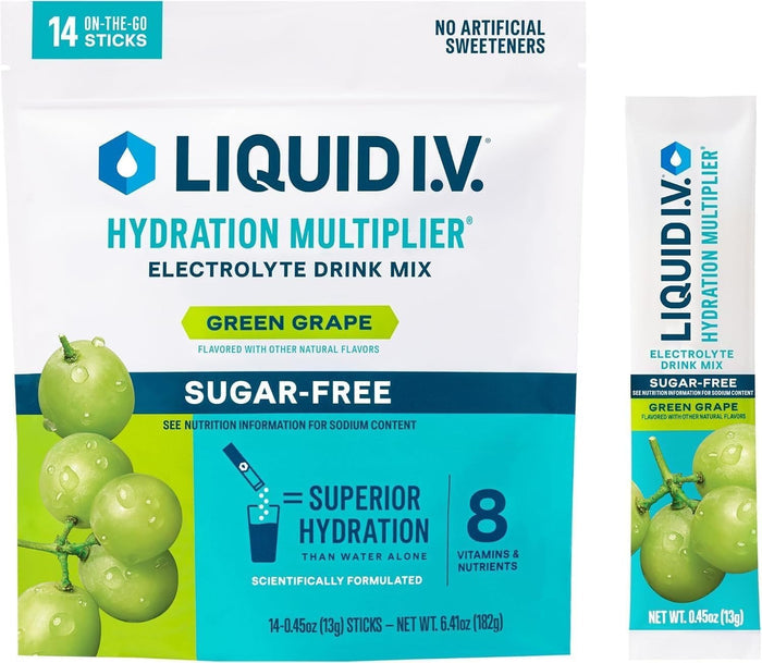 Liquid I.V. Hydration Multiplier Sugar Free Electrolyte Drink Mix, Green Grape, 0.45 oz - LVM-6034-Box - LL Medico