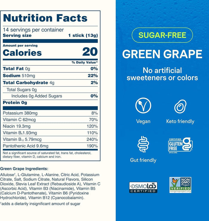 Liquid I.V. Hydration Multiplier Sugar Free Electrolyte Drink Mix, Green Grape, 0.45 oz - LVM-6034-Box - LL Medico