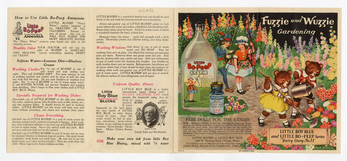 Little Boy Blue & Little Bo-Peep Cleaning Advertisement, Gardening, Fuzzie & Wuzzie