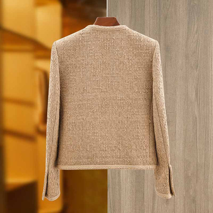 Luxury tweed autumn winter coat khaki tweed woolen cloth jacket
