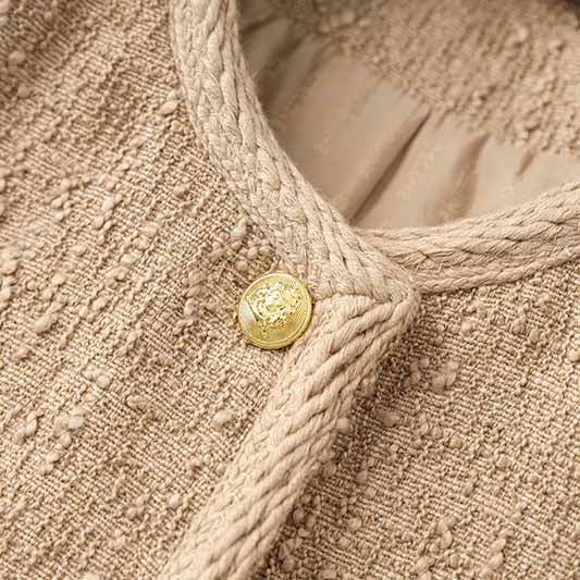 Luxury tweed autumn winter coat khaki tweed woolen cloth jacket