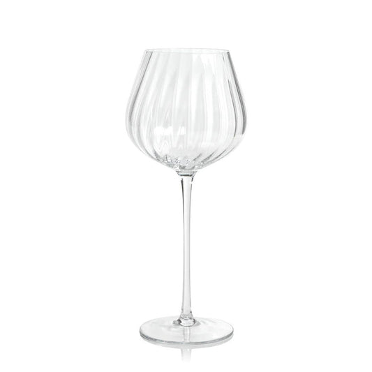 The ZODAX MADELEINE OPTIC RED WINE GLASS is a clear, 580 ml glass with a long stem and wide textured bowl, displayed against a plain white background.