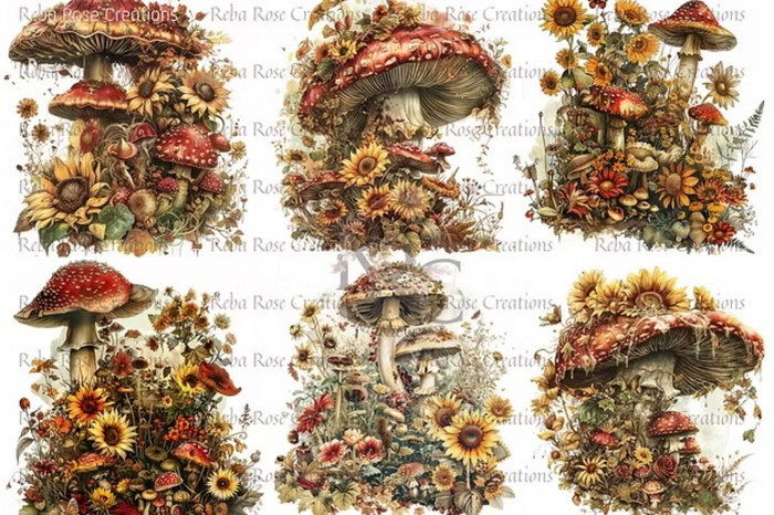 Magical Mushrooms Rice Paper by Reba Rose Creations