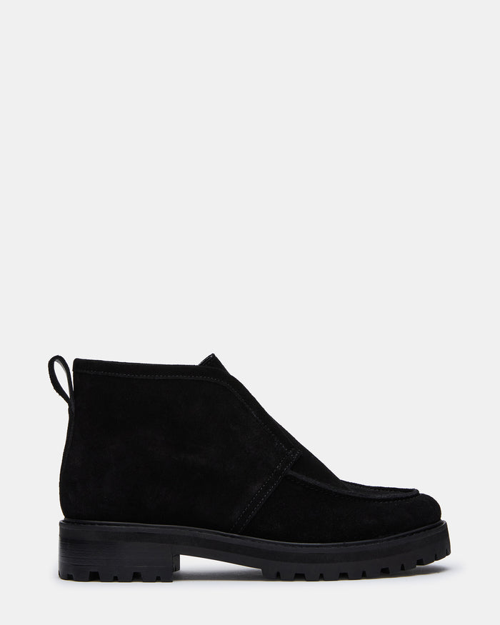MALIK Black Suede Ankle Lug Women's Loafer | Steve Madden