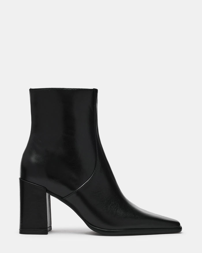 MARSAI Black Leather Square-Toe Block Heel Women's Ankle Boot | Steve Madden