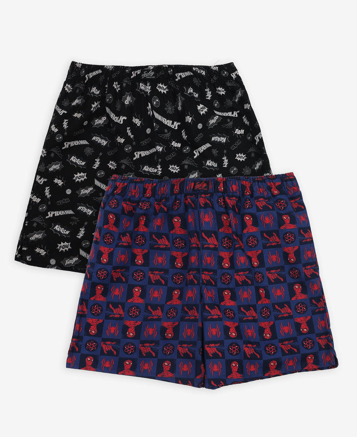 Marvel Avengers Super Combed Cotton Printed Boxer Shorts with Side Pockets - Navy & Black (Pack of 2)