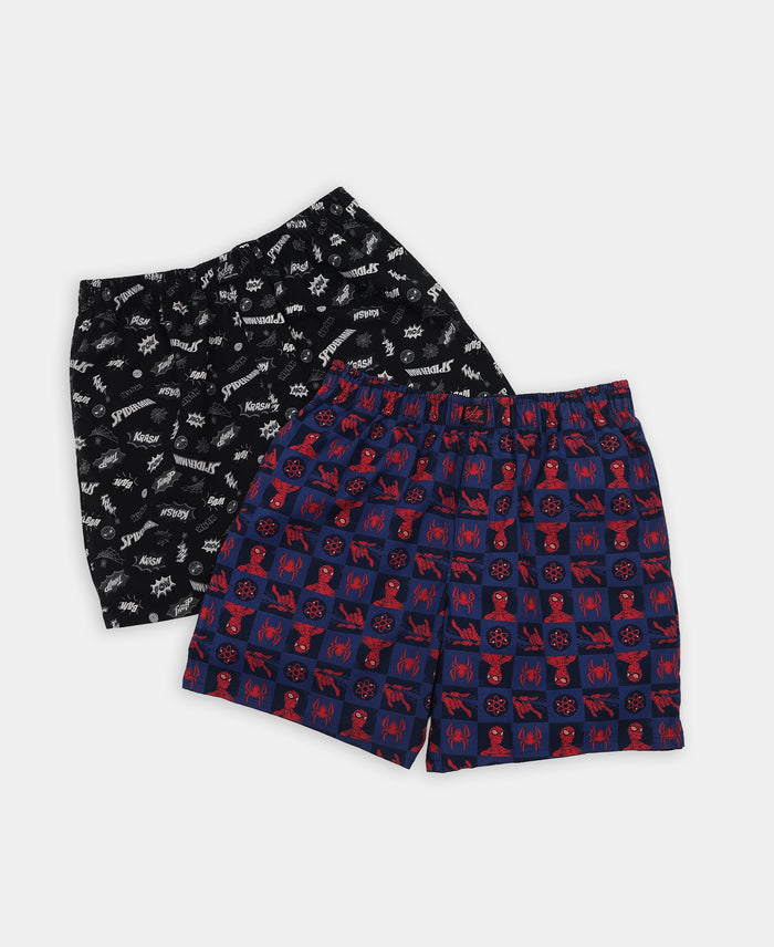 Marvel Avengers Super Combed Cotton Printed Boxer Shorts with Side Pockets - Navy & Black (Pack of 2)