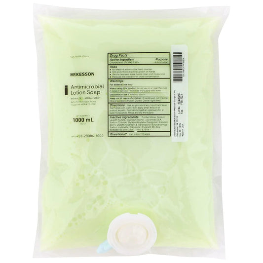 McKesson Antimicrobial Lotion Soap with Aloe, Herbal Scent, 1,000 mL Refill Bag