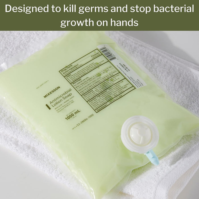 McKesson Antimicrobial Lotion Soap with Aloe, Herbal Scent, 1,000 mL Refill Bag