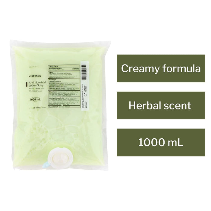 McKesson Antimicrobial Lotion Soap with Aloe, Herbal Scent, 1,000 mL Refill Bag