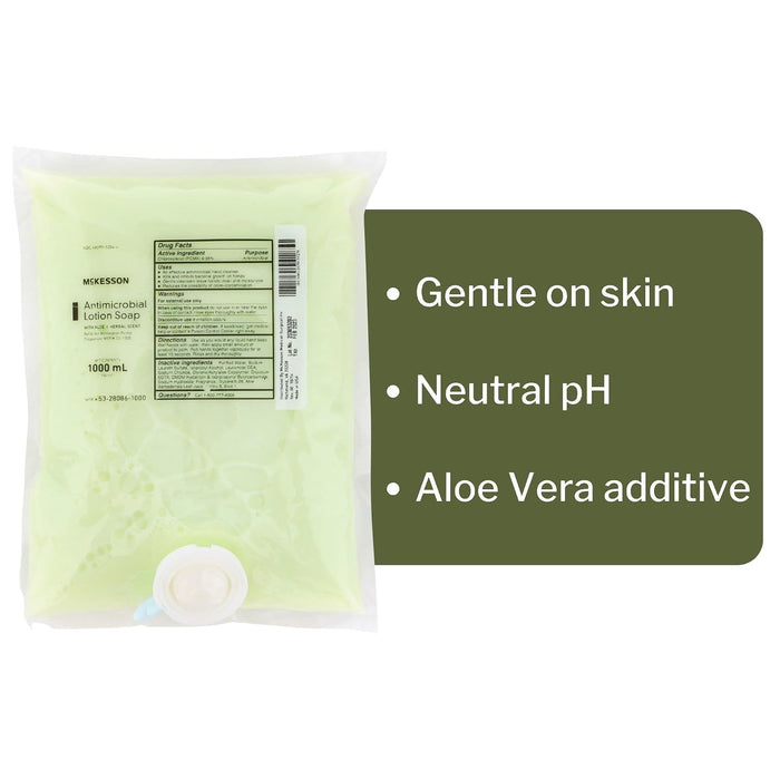 McKesson Antimicrobial Lotion Soap with Aloe, Herbal Scent, 1,000 mL Refill Bag