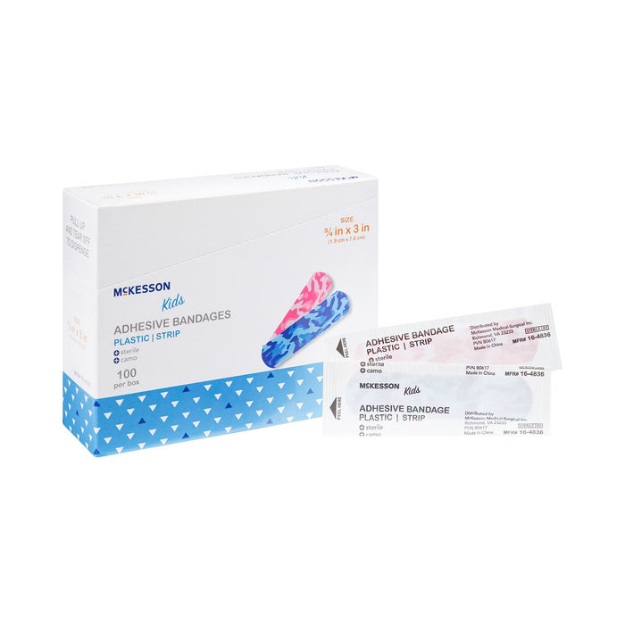 McKesson Kids Kid Design (Blue / Pink Camo) Adhesive Strip, 3/4 x 3 Inch