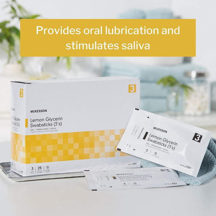 McKesson Lemon Glycerin Oral Swabsticks, Premoistened Sterile, 3 Per Pack