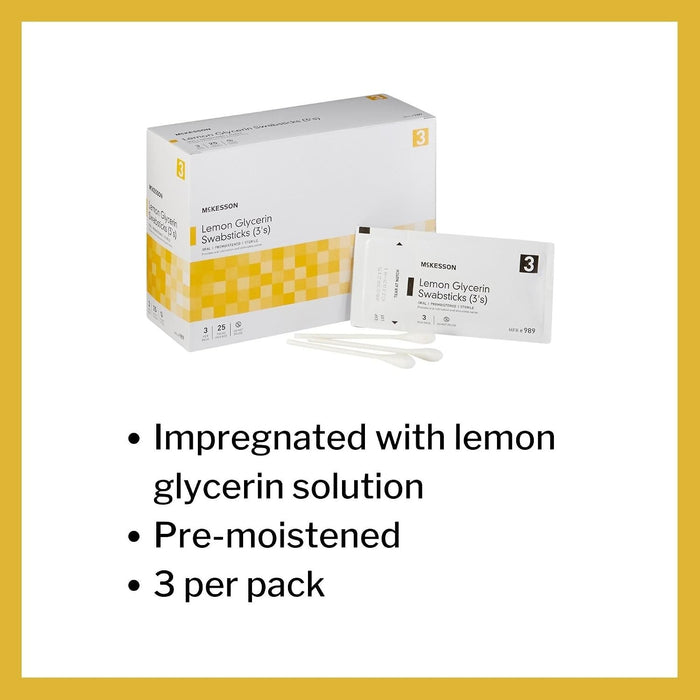 McKesson Lemon Glycerin Oral Swabsticks, Premoistened Sterile, 3 Per Pack