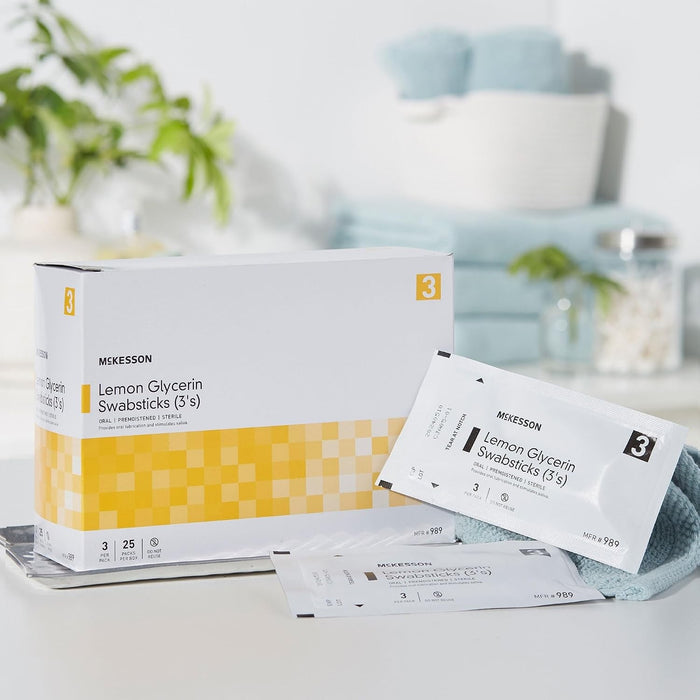 McKesson Lemon Glycerin Oral Swabsticks, Premoistened Sterile, 3 Per Pack