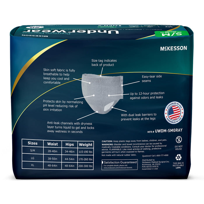 McKesson Men's Premium Discreet Pull On Absorbent Underwear, Maximum - UWDM-XLGRAY-Pack - LL Medico