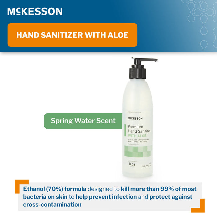 McKesson Premium Hand Sanitizer with Aloe Gel, Pump Bottle, 8 oz - 53-27033-8 - LL Medico