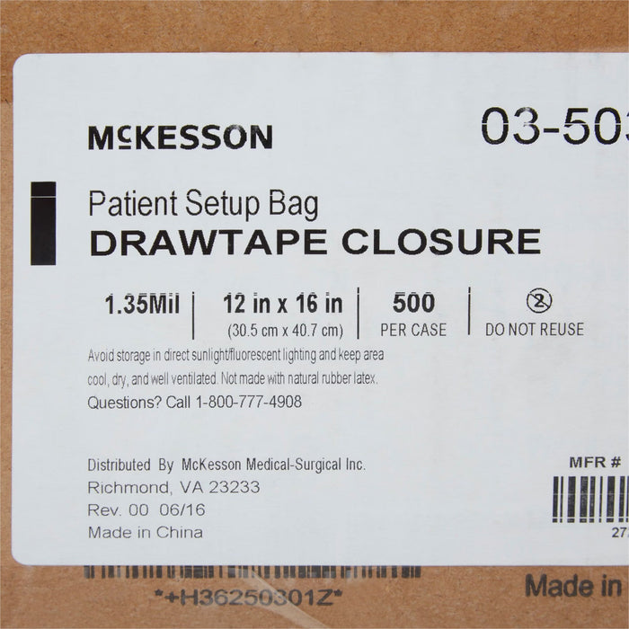 McKesson PULL-TITE Respiratory Set-Up Bag, Clear, 12" x 16" - 03-5030-Single - LL Medico