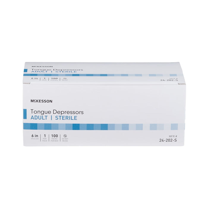 McKesson Tongue Depressor, Wood, Senior, 6", Sterile - 24-202-S-Case - LL Medico