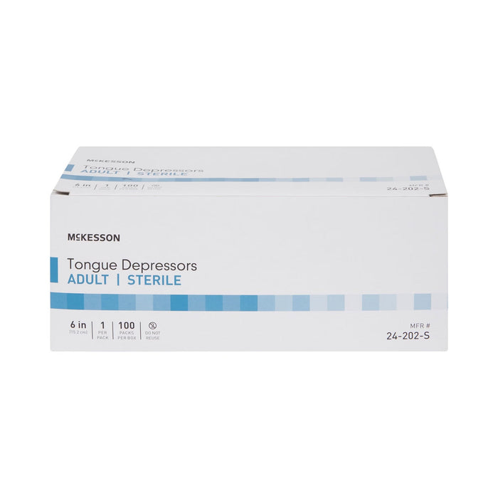 McKesson Tongue Depressor, Wood, Senior, 6", Sterile - 24-202-S-Case - LL Medico